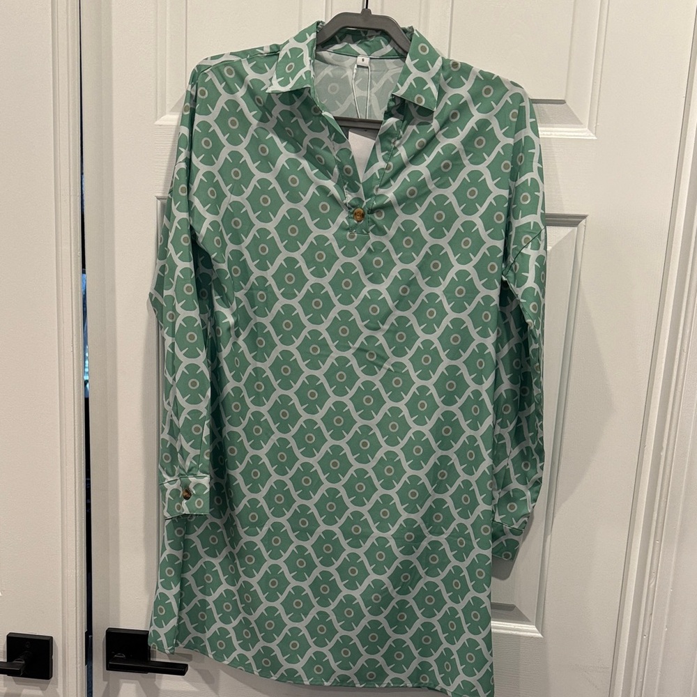 Green Geometric Pattern Dress